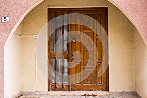 Wooden front door of a home