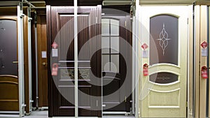 Wooden front door timelapse stop motion from the interior of home with windows. Interior shot of Wooden Front Door