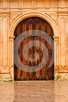 Wooden front doors of San Carlos Cathedral