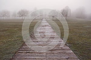 Wooden frozen footbridge photo