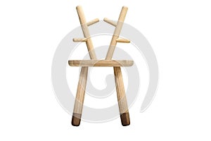 Wooden furniture. Creative child chair made of natural wood on a white background