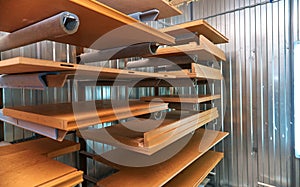 Wooden furniture facade and shelves. Lacquered. Details wood production