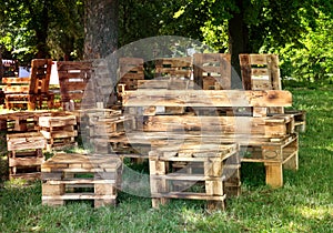 Wooden furniture made of cargo pallets