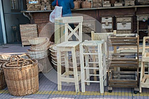 Wooden furniture for sale at Puerto de Frutos in Tigre City, Buenos Aires photo