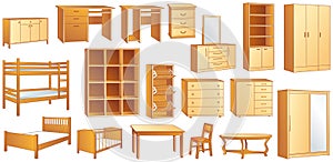 Wooden furniture set vector illustration