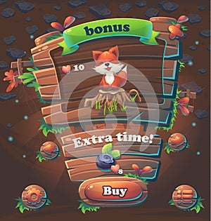 Wooden game user interface bonus window