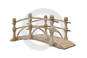 Wooden garden foot bridge isolated on white background. Perspective view 3D illustration