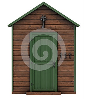 Wooden garden shed on white background photo