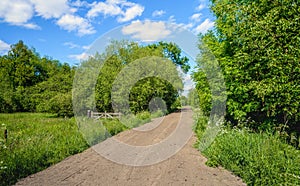 Wooden gate next to a sandy path