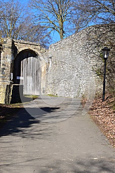 wooden gate of ruin Burg OlbrÃ¼ck