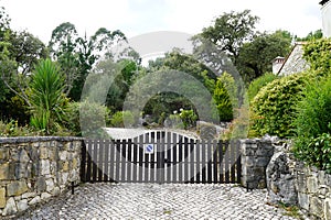 Wooden gate at "pia do urso" garden in Leiria city