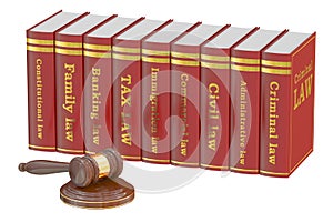 Wooden Gavel and Law Books, 3D rendering