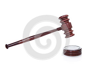 Wooden gavel or mallet as used by a judge in a courtroom