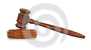 Wooden gavel with reflection