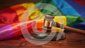 The gavel and rainbow flag. AI generated photo