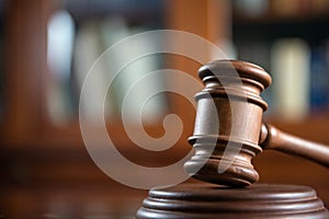 Wooden gavel on wooden table,legal books background