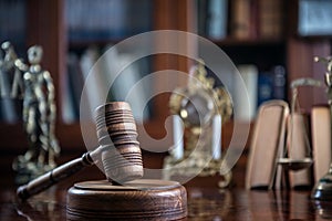 Wooden gavel on wooden table,legal books background