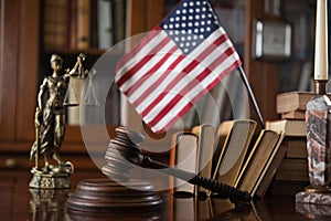 Wooden gavel on wooden table,legal books background