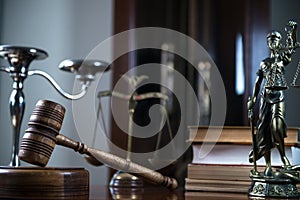 Wooden gavel on wooden table,legal books background