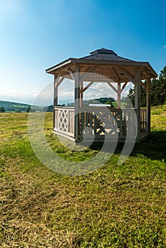 Wooden gazebo above Lucky village in Slovakia