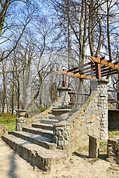 Wooden gazebo in beautiful city park