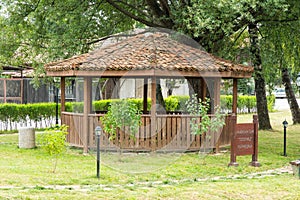 Wooden gazebo in the park of Koprivshtitsa, Bulgaria