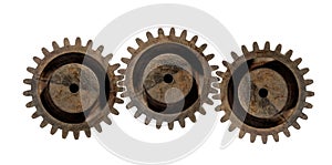 Wooden gears isolated on white background