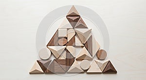 Wooden geometric shapes arranged into a