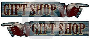 Wooden Gift Shop Sign with Pointed Finger Directional