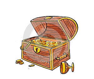 Treasure chest, with gold items photo