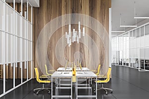 Wooden and glass open space office interior