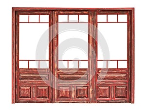 Wooden glazed panel of a store front isolated