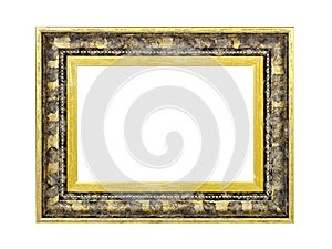 Wooden golden brown frame for paintings. Isolated on white