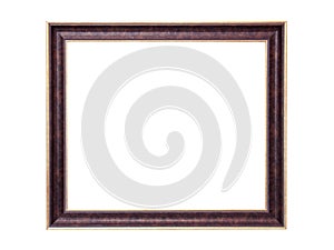 Wooden golden dark brown frame for paintings. Isolated on white