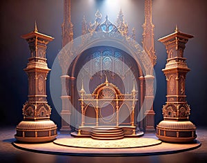 Wooden gothic cathederal theater stage set AI