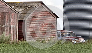 Wooden Granary and old car