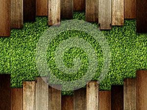 Wooden on green artificial turf pattern
