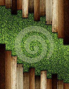 Wooden on green artificial turf pattern
