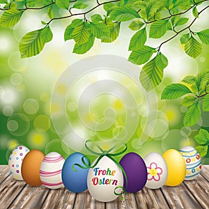 Wooden Ground Easter Eggs Green Nature Ostern