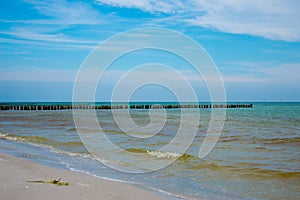 Wooden groynes at fischland-darÃŸ-zingst peninsula