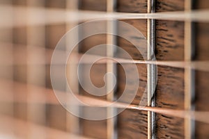 Wooden guitar strings closeup