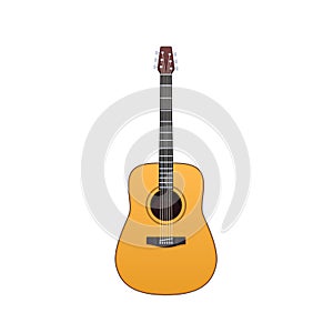 Wooden guitar, traditional string musical instrument. Music on acoustic guitar.