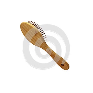 Wooden hairbrush isolated object bamboo material eco-friendly natural concept, personal woman beauty accessory, soft focus