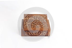 Wooden Half Open carved box handmade. Patterns of Indian culture in the form of New Age Source The Carved Wood Box Flower of Life