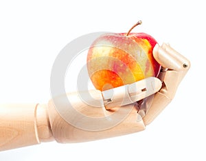 Wooden hand with apple