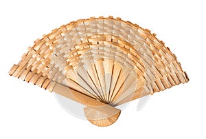 Wooden hand fan isolated on white