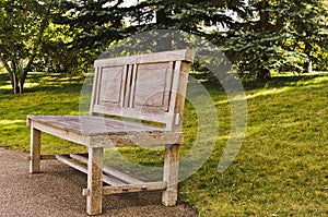 Wooden handcrafted bench in Japanese Garden