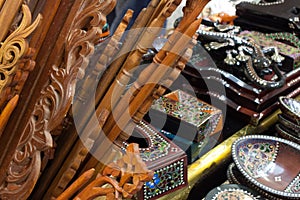 Wooden handicraft hand made from carved wood traditional craft with pattern from Indonesia Asia