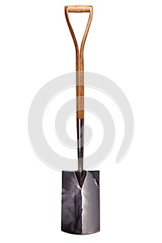 Wooden handle gardening spade isolated