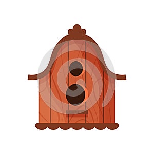 Wooden handmade bird house isolated on white background. Cartoon homemade nesting box for birds, ecology birdbox vector